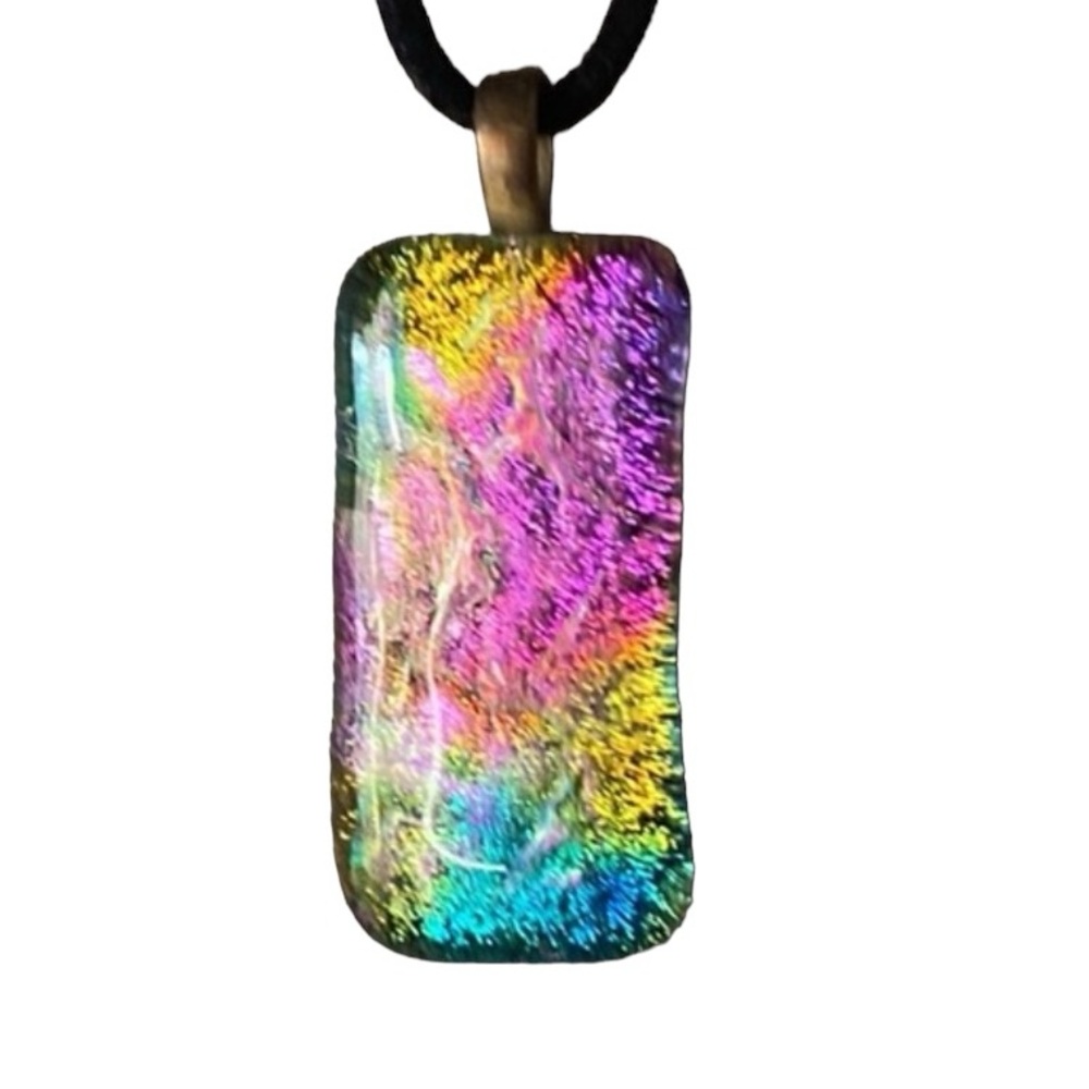 Handmade Colored Glass Pendant Adjustable Black Leather Chain